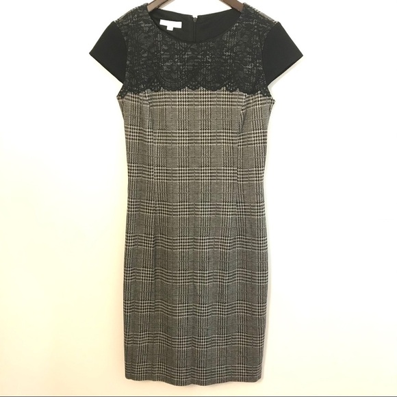 ⭐️3/$25 NWOT London Times Plaid Lace Sheath Dress - Picture 1 of 4